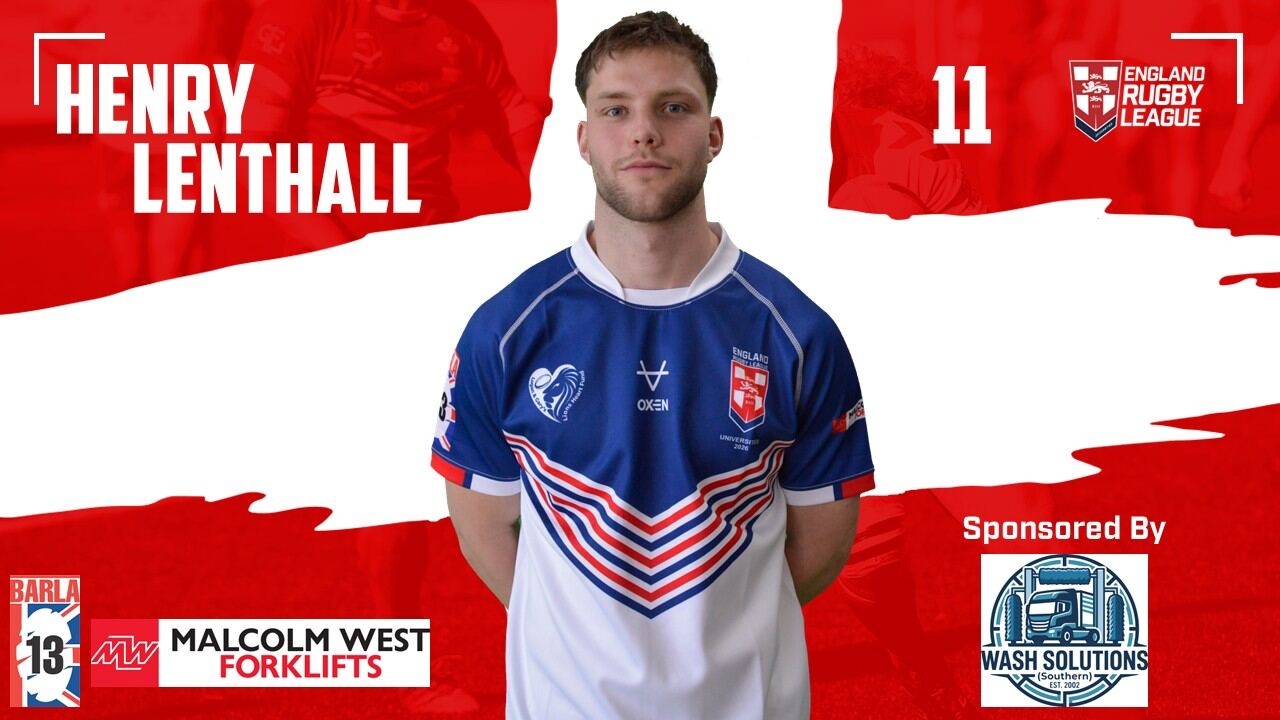 Henry Lenthall, England University Rugby League player number 11, sponsored by Wash Solutions